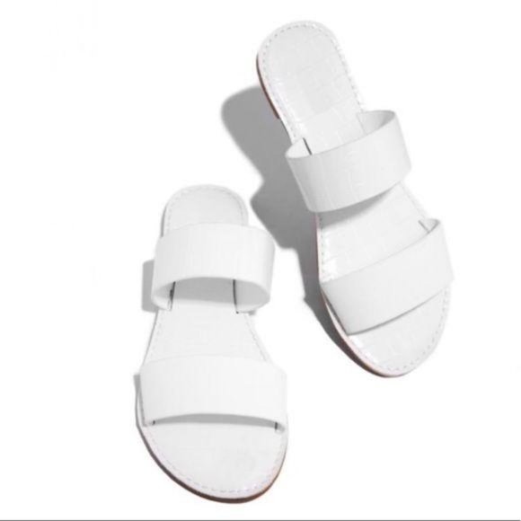 Double Strap Croc & Faux Suede Sandals in White - Picture 3 of 5